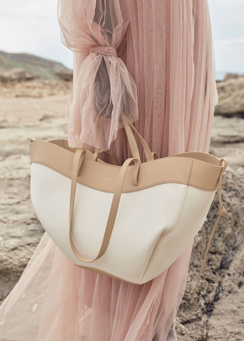 Polene Cyme Women's Bags Beige White | 762-MTANBO