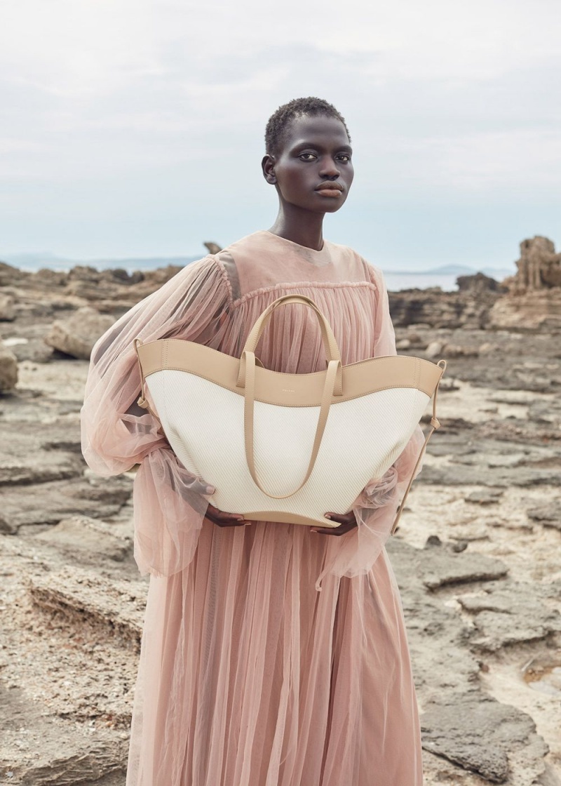 Polene Cyme Women's Bags Beige White | 762-MTANBO