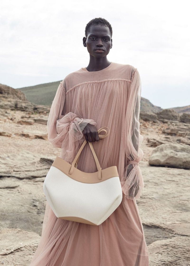 Polene Cyme Women's Bags Beige White | 762-MTANBO